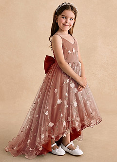 Azazie Celia Flower Girl Dresses Paprika A-Line Spaghetti Strap Tulle Dress image3