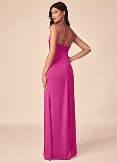 Azazie Aqua Brautjungfernkleider A-Linie V-Hals Gefaltet Stretch-Satin Kleid Fuchsia image6