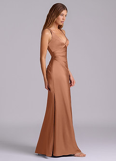 Azazie Amelie Brautjungfernkleider A-Linie Plissee Stretch-Satin Kleid Bronzer image3