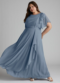 Azazie Aaliyah Modest Bridesmaid Dresses A-Line Scoop Pleated Chiffon Floor-Length Dress image8