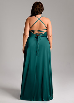Azazie Mei Bridesmaid Dresses Peacock A-Line V-Neck Stretch Satin Dress image8