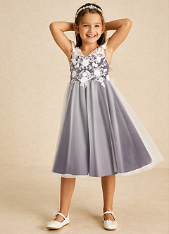 Azazie Sunnie Flower Girl Dresses Plum A-Line Lace Tulle Dress image4
