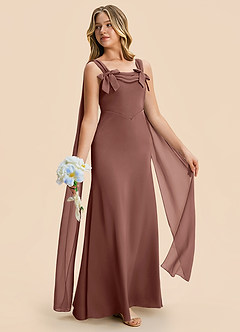 Azazie Chelsea Junior Espresso Sheath Pleated Stretch Satin Dress image5