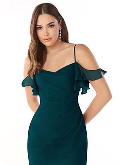 Azazie Emeralda Vestidos de damas de honor Vestido de Pino de Gasa de Corte Recto con Vestidos sin tirantes image6