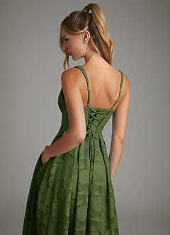 Azazie Isabella Bridesmaid Dresses Olive A-Line Corset Floral Burnout Dress image2