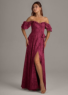 Azazie Aricella Bridesmaid Dresses Burgundy A-Line Corset Floral Burnout Dress image7