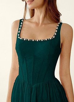 Ottavia Vert Forêt Robe de fin d'études midi trapèze en jacquard image6