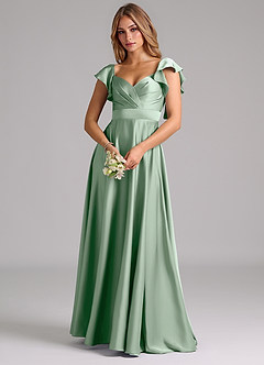 Azazie Leilani Bridesmaid Dresses Agave A-Line Ruched Stretch Satin Dress image7