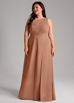 Azazie Phaedra Robes de demoiselle d'honneur Robe Trapèze en Mousseline de soie Ue épaule Bronze image16