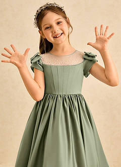 Azazie Toffee vestidos de niña de las flores Vestido de Pistacho de Satin Mate de Corte Princesa con Lazo image6