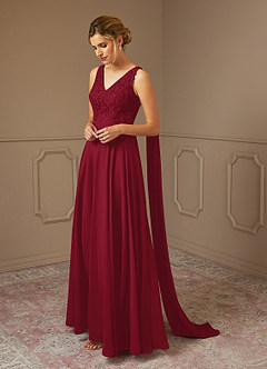 Azazie Joules Mother of the Bride Dresses Burgundy A-Line Sequins Chiffon Dress image1