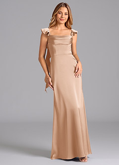 Azazie Adi Robes de demoiselle d'honneur Robe Trapèze en Satin extensible Plissée Rose Perle image1