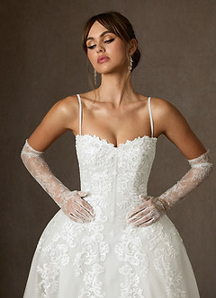 Azazie Sonnet Wedding Dresses Diamond White Ball-Gown Strapless Lace Dress image5