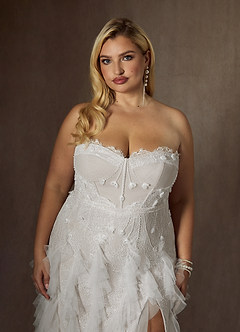 Azazie Ceresia Vestidos de novia Vestido de Diamante Blanco de Tul de Corte Recto con Lentejuela image15