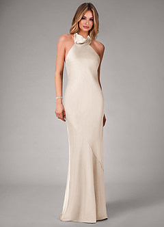Azazie Velli Brautjungfernkleider Meerjungfrau-Linie Stretch-Satin Kleid Alabaster Weiß image4
