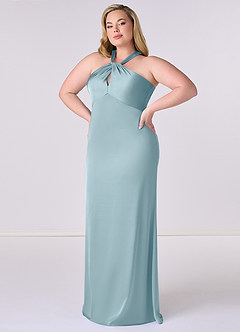Barbie ♥ Azazie Bridesmaid Dresses Moody Blue Sheath Stretch Satin Dress image9