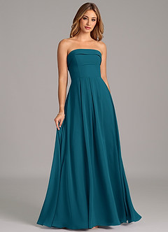 Azazie Lucienne Bridesmaid Dresses Ink Blue A-Line Strapless Chiffon Convertible Dress image3