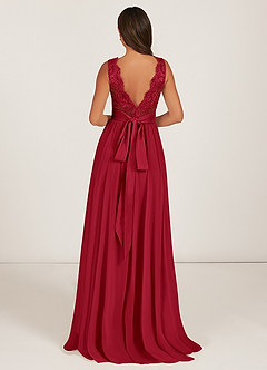 Azazie Gertrude Brautjungfernkleider A-Linie Spitze Chiffon Kleid Scharlachrot image4