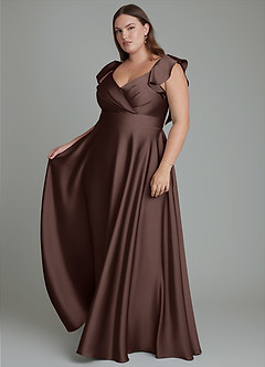 Azazie Leilani Bridesmaid Dresses Ganache A-Line Ruched Stretch Satin Dress image13