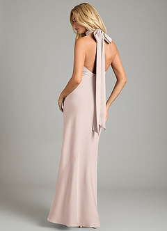 Azazie Velli Bridesmaid Dresses Blushing Pink Mermaid High Neck Stretch Satin Dress image5