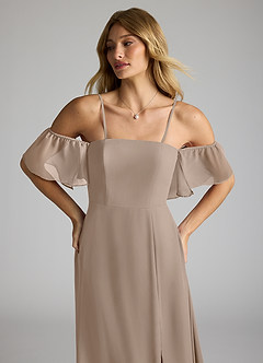 Azazie Sue Bridesmaid Dresses Taupe A-Line Off the Shoulder Chiffon Convertible Dress image2