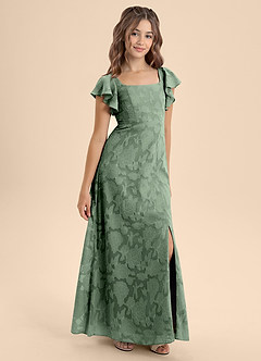 Azazie Bondi Junior Vestido de Matcha de Devorado Floral de Corte En A con Lazo image6