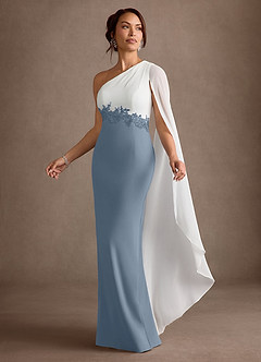 Azazie Alexandra Mother of the Bride Dresses Dusty Blue Sheath One Shoulder Stretch Crepe Dress image4