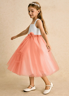 Azazie Bonny vestidos de niña de las flores Vestido de Marfil Ocaso de Tul de Princesa con Plisado image3