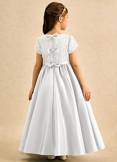 Azazie Cashew Robe Demoiselle D'honneur Fillette Robe Princesse en Mat Satiné avec manches Blanc image1