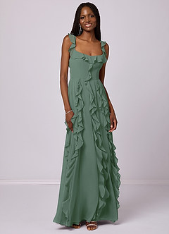 Barbie ♥ Azazie Bridesmaid Dresses Eucalyptus A-Line with Pockets Chiffon Dress image8