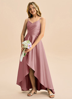 Azazie Eirlys Junior Dusty Rose A-Line Pleated Stretch Satin Dress image4