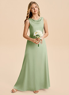 Azazie Kiki Junior Dusty Sage A-Line Bow Stretch Satin Dress image3
