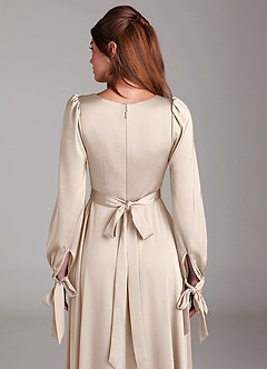Azazie Leonia Bridesmaid Dresses White Alabaster A-Line Long Sleeve Stretch Satin Dress image7