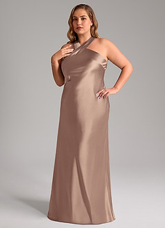 Azazie Doretta Bridesmaid Dresses Taupe Mermaid Bow Metallic Satin Dress image8