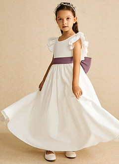 Azazie Aero Flower Girl Dresses Ivory Vintage Mauve A-Line Pleated Cotton Dress image2