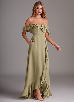 Azazie Lyra Abiti da Damigella Abito Convertibile A-Line in Chiffon Verde Muschio image6