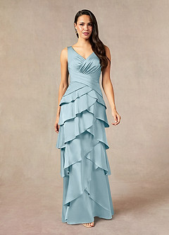 Azazie Viola Mother of the Bride Dresses Moody Blue A-Line Pleated Stretch Satin Dress image2