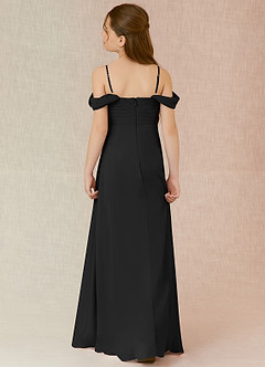 Azazie Kaitlynn Junior Black A-Line Off the Shoulder Chiffon Dress image2