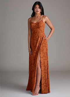 Azazie Moira Suknie dla druhen Linia A Rozcięcie z boku Kwiatowe wypalenie Do ziemi Sukienka image3