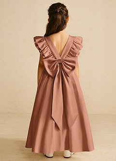 Azazie Piglette Flower Girl Dresses Bronzer A-Line Bow Matte Satin Dress image1