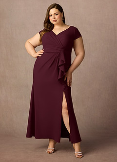 Azazie Tana Mother of the Bride Dresses Cabernet Mermaid V-Neck Pleated Stretch Crepe Dress image6