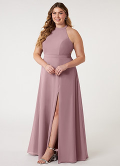 Azazie Clarice Brautjungfernkleider A-Linie Halter Chiffon Kleider Altrosa image11