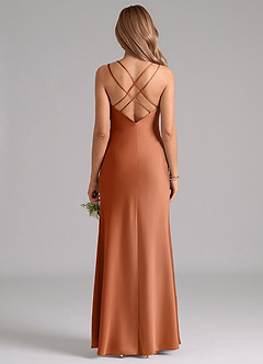 Azazie Suttona Bridesmaid Dresses Copper A-Line Pleated Stretch Satin Dress image3