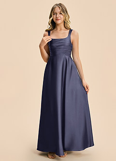 Azazie Azaria Junior Stormy A-Line Pleated Stretch Satin Dress image6