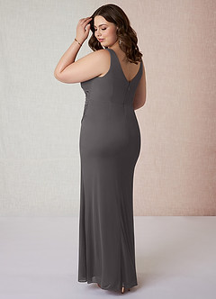 Azazie Leandra Bridesmaid Dresses Steel Grey Mermaid V-Neck Pleated Mesh Dress image11