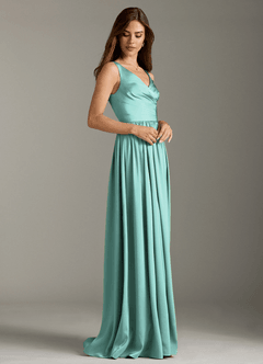 Azazie Keyla Brautjungfernkleider A-Linie Plissee Stretch-Satin Kleid Aqua image3