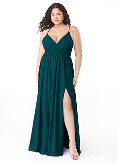 Azazie Aaida Robes de demoiselle d'honneur Robe Trapèze en Mousseline de soie Corset Vert Pin image7