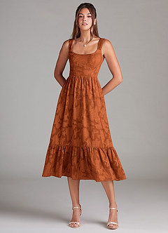 Azazie Alissa Bridesmaid Dresses Burnt Orange A-Line with Pockets Floral Burnout Dress image3