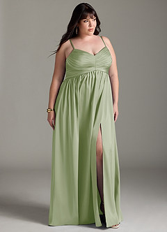 Azazie Alia Robes de demoiselle d'honneur Robe Trapèze en Satin extensible Plissée Vert Sauge image12