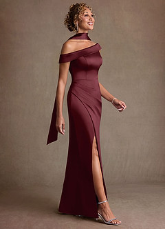 Azazie Kamala Brudens mor kjoler Skede En skulder Stræk satin Gulv-længde Kjole image3